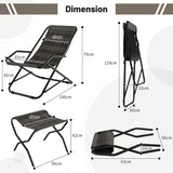 NNECW Outdoor PE Wicker Folding Sling Chair with Armrests and Metal Frame-with Footrest