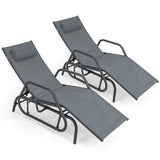 NNECW Outdoor Chaise Lounge Glider Chair with Armrests and Pillow for Poolside