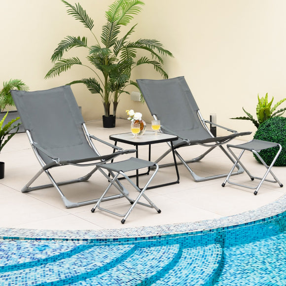 NNECW 5 Piece Patio Sling Chair Set with Ottoman & Coffee Table for Garden