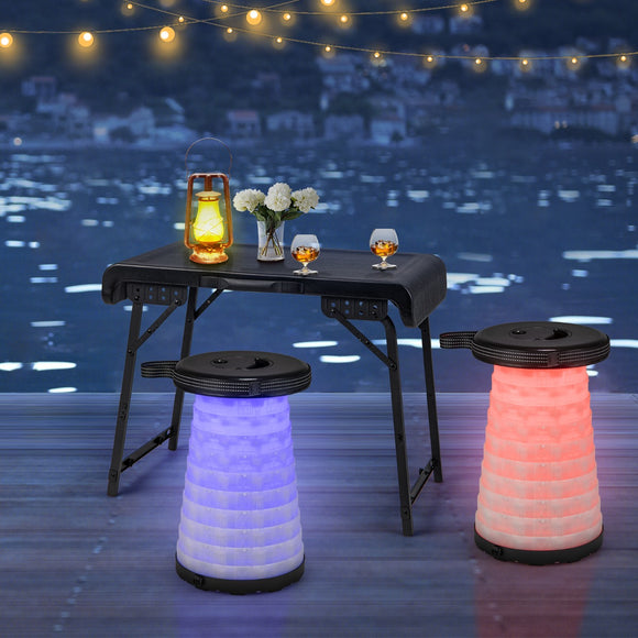 NNECW 3-Piece LED Folding Table Stool Set with Retractable Design for Picnic/Camping