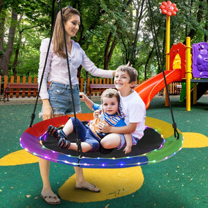 NNECW 100cm Saucer Tree Swing with LED Lights for Kids-Multicolor