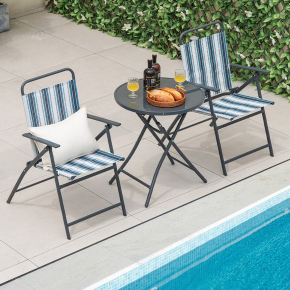NNECW 3 Piece Outdoor Folding Bistro Set with Folding Table for Outdoor/Indoor Use