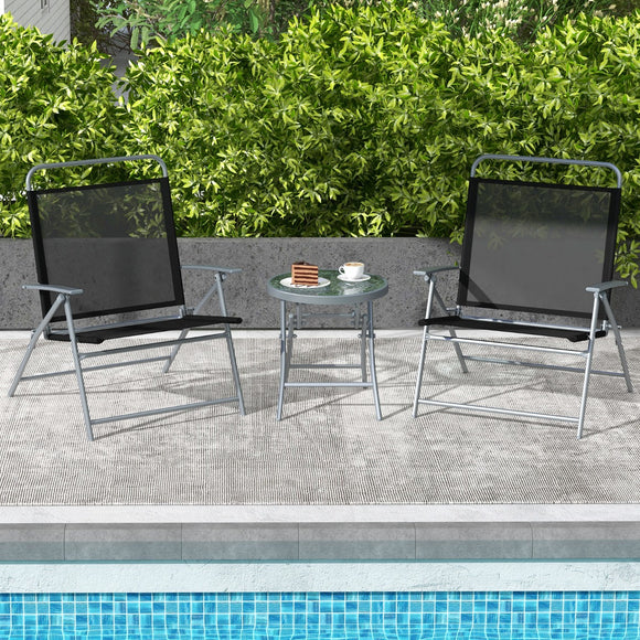 NNECW 3PCS Patio Bistro Set with 2 Foldable Chairs for Yard/ Porch