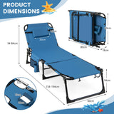NNECW Foldable Beach Lounge Chair with 5-Position Adjustable Backrest-Blue