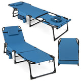 NNECW Foldable Beach Lounge Chair with 5-Position Adjustable Backrest-Blue