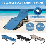 NNECW Foldable Beach Lounge Chair with 5-Position Adjustable Backrest-Blue