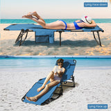 NNECW Foldable Beach Lounge Chair with 5-Position Adjustable Backrest-Blue