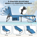 NNECW Foldable Beach Lounge Chair with 5-Position Adjustable Backrest-Blue