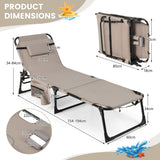 NNECW Foldable Beach Lounge Chair with 5-Position Adjustable Backrest-Beige