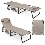 NNECW Foldable Beach Lounge Chair with 5-Position Adjustable Backrest-Beige