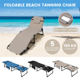 NNECW Foldable Beach Lounge Chair with 5-Position Adjustable Backrest-Beige
