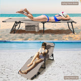 NNECW Foldable Beach Lounge Chair with 5-Position Adjustable Backrest-Beige