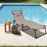 NNECW Foldable Beach Lounge Chair with 5-Position Adjustable Backrest-Beige