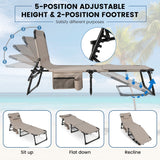 NNECW Foldable Beach Lounge Chair with 5-Position Adjustable Backrest-Beige