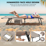 NNECW Foldable Beach Lounge Chair with 5-Position Adjustable Backrest-Beige