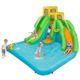 NNECW Inflatable Water Park with Two Slides for Outdoor Play without Blower