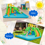 NNECW Inflatable Water Park with Two Slides for Outdoor Play without Blower