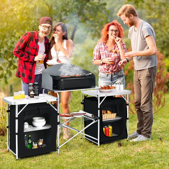 NNECW Outdoor Folding Grill Table with 2 Zippered Storage Organizers for BBQ