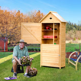 NNECW Lockable Fir Wood Garden Tool Storage Cabinet with shelves for Garden