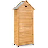 NNECW Lockable Fir Wood Garden Tool Storage Cabinet with shelves for Garden