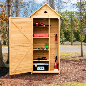 NNECW Lockable Fir Wood Garden Tool Storage Cabinet with shelves for Garden