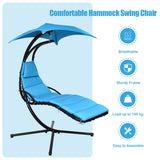 NNECW Hanging Lounger Chair with Canopy &amp; Cushion Built-in Pillow-Blue
