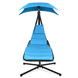 NNECW Hanging Lounger Chair with Canopy &amp; Cushion Built-in Pillow-Blue