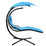 NNECW Hanging Lounger Chair with Canopy &amp; Cushion Built-in Pillow-Blue