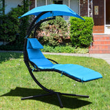 NNECW Hanging Lounger Chair with Canopy &amp; Cushion Built-in Pillow-Blue