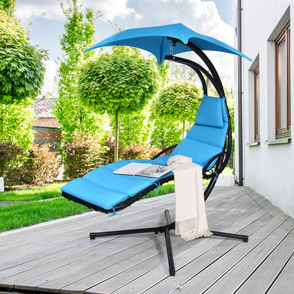 NNECW Hanging Lounger Chair with Canopy & Cushion Built-in Pillow-Blue