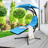 NNECW Hanging Lounger Chair with Canopy &amp; Cushion Built-in Pillow-Blue