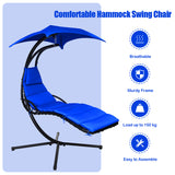 NNECW Hanging Lounger Chair with Canopy &amp; Cushion Built-in Pillow-Navy
