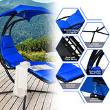 NNECW Hanging Lounger Chair with Canopy &amp; Cushion Built-in Pillow-Navy