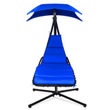 NNECW Hanging Lounger Chair with Canopy &amp; Cushion Built-in Pillow-Navy