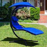 NNECW Hanging Lounger Chair with Canopy &amp; Cushion Built-in Pillow-Navy