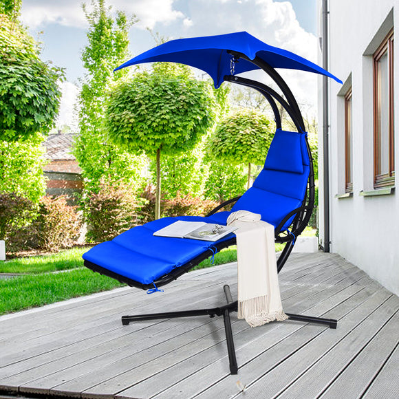 NNECW Hanging Lounger Chair with Canopy & Cushion Built-in Pillow-Navy