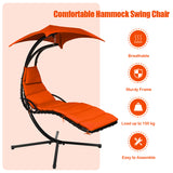 NNECW Hanging Lounger Chair with Canopy &amp; Cushion Built-in Pillow-Orange