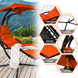 NNECW Hanging Lounger Chair with Canopy &amp; Cushion Built-in Pillow-Orange
