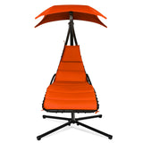 NNECW Hanging Lounger Chair with Canopy &amp; Cushion Built-in Pillow-Orange