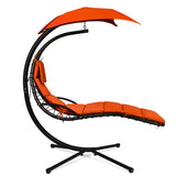 NNECW Hanging Lounger Chair with Canopy &amp; Cushion Built-in Pillow-Orange