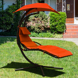 NNECW Hanging Lounger Chair with Canopy &amp; Cushion Built-in Pillow-Orange