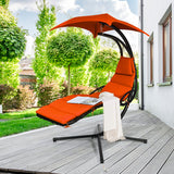NNECW Hanging Lounger Chair with Canopy &amp; Cushion Built-in Pillow-Orange