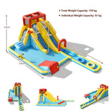 NNECW 7 in 1 Inflatable Water Park Dual Long Slide Jumping Bounce House without Blower