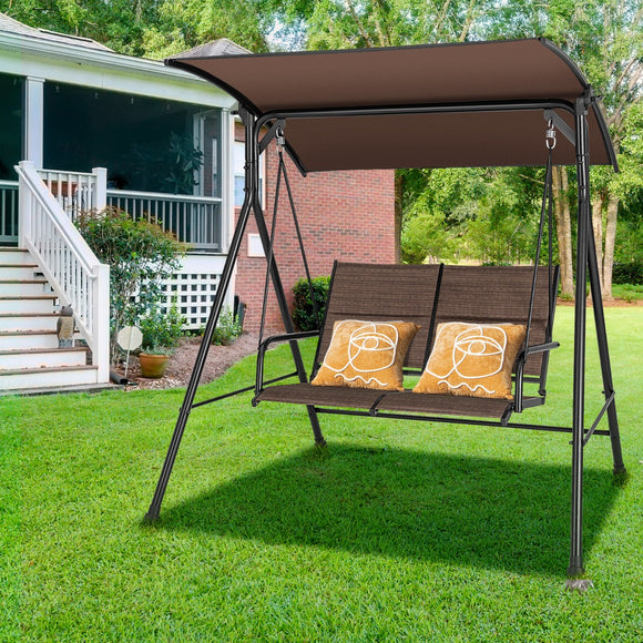 NNECW 2 Seat Outdoor Porch Swing with Spring Hook and Soft Cushions