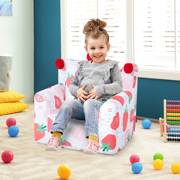 NNECW Dinosaur/Strawberry Toddler Couch with Ultra-Soft Velvet Cover for Kids-Strawberry