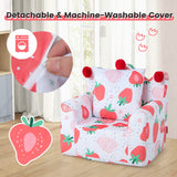NNECW Dinosaur/Strawberry Toddler Couch with Ultra-Soft Velvet Cover for Kids-Strawberry