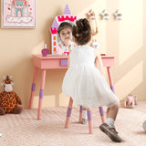 NNECW Princess Makeup Dressing Table with Drawer and Mirror-Pink