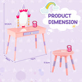 NNECW Princess Makeup Dressing Table with Drawer and Mirror-Pink