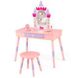 NNECW Princess Makeup Dressing Table with Drawer and Mirror-Pink