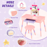 NNECW Princess Makeup Dressing Table with Drawer and Mirror-Pink